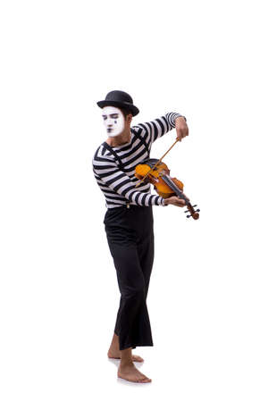 Mime playing violin isolated on whiteの写真素材