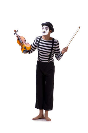 Mime playing violin isolated on whiteの写真素材