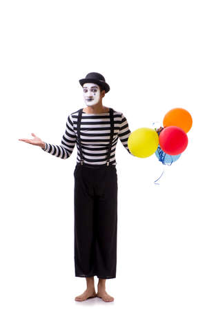Mime with balloons isolated on white backgroundの写真素材