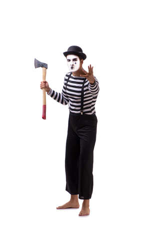 Mime with axe isolated on white backgroundの写真素材