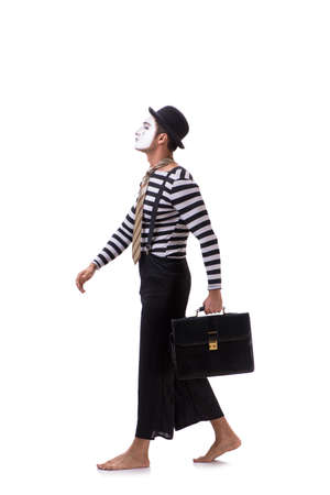 Mime with briefcase isolated on white backgroundの写真素材