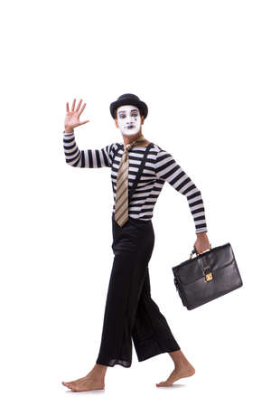 Mime with briefcase isolated on white backgroundの写真素材