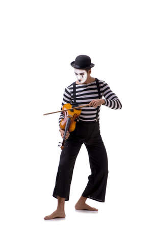 Mime playing violin isolated on whiteの写真素材