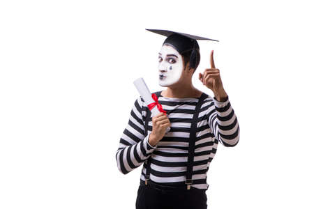 Mime with mortarboard isolated on white backgroundの写真素材