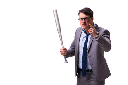 Businessman with baseball bat isolated on whiteの写真素材