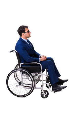 Businessman with wheelchair isolated on white backgroundの写真素材