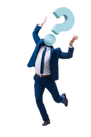 Businessman with question mark instead of headの写真素材