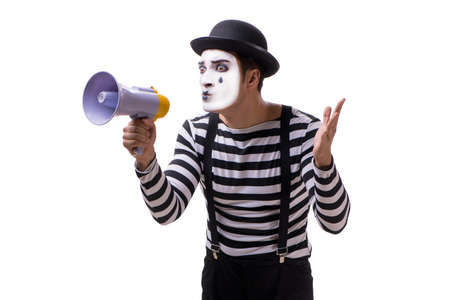Mime with megaphone isolated on white backgroundの写真素材
