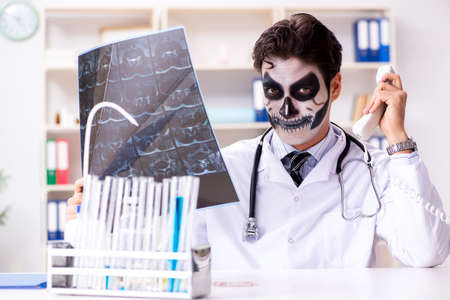 Scary monster doctor working in lab