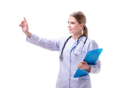 Young woman doctor isolated on white backgroundの写真素材
