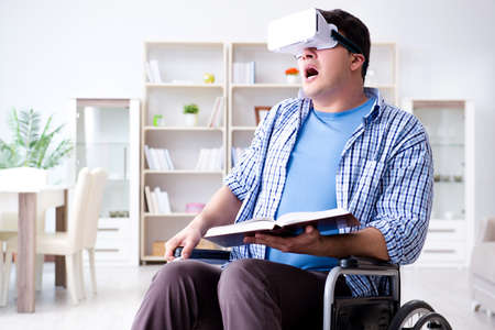 Disabled student studying with virtual reality glasses