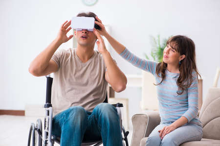 Disabled man with virtual glasses