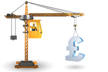 Construction crane lifting british pound in currency business coの写真素材