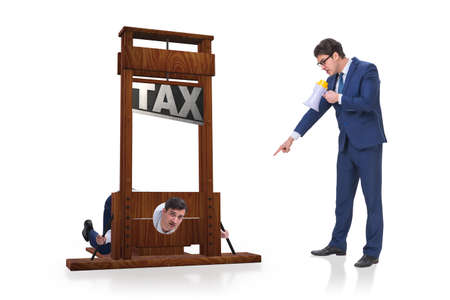 Businessman in heavy high taxes business conceptの写真素材