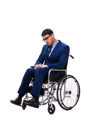 Businessman with wheelchair isolated on white backgroundの写真素材