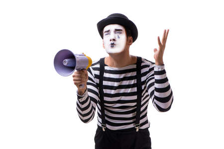 Mime with megaphone isolated on white backgroundの写真素材