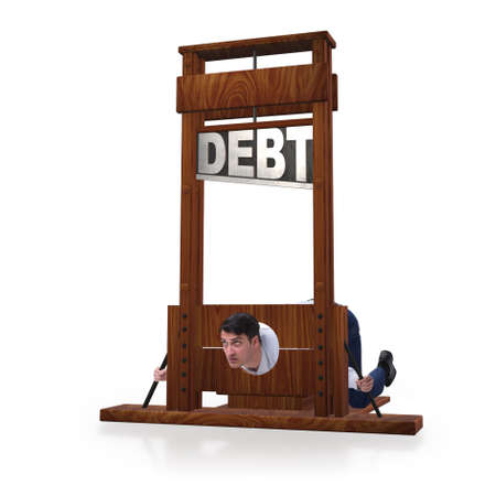 Businessman in heavy debt business conceptの写真素材