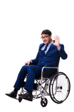 Businessman with wheelchair isolated on white backgroundの写真素材