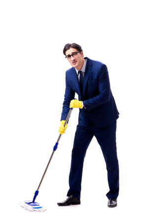 Handsome businessman with the mop isolated on white backgroundの写真素材