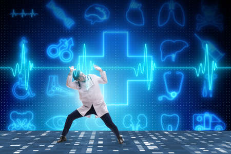 Doctor cardiologist supporting cardiogram heart line