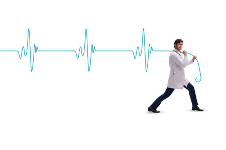 Cardiologist in telemedicine concept with heart beatの写真素材