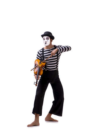 Mime playing violin isolated on whiteの写真素材