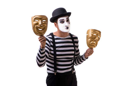 Mime with masks isolated on white backgroundの写真素材