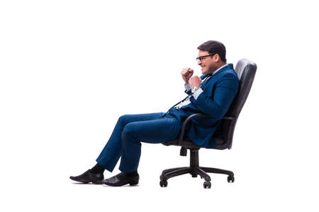 Businessman sitting on chair isolated on whiteの写真素材