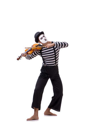 Mime playing violin isolated on whiteの写真素材