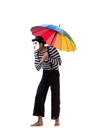 Mime with umbrella isolated on white backgroundの写真素材