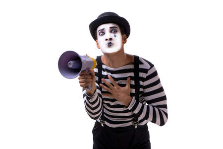 Mime with megaphone isolated on white backgroundの写真素材