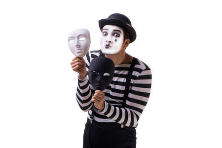 Mime with masks isolated on white backgroundの写真素材