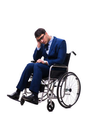 Businessman with wheelchair isolated on white backgroundの写真素材