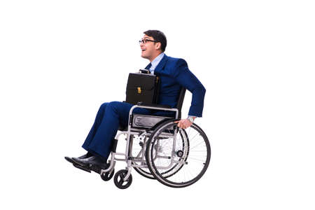 Businessman with wheelchair isolated on white backgroundの写真素材