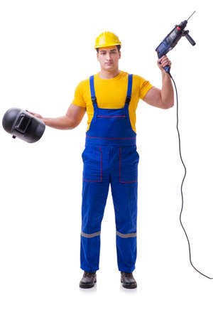 Young worker on coveralls isolated on whiteの写真素材