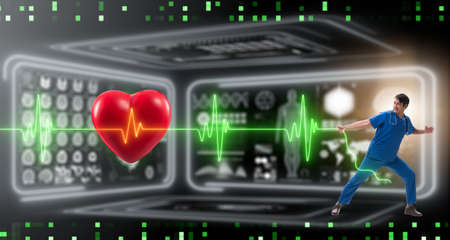 Cardiologist in telemedicine concept with heart beat