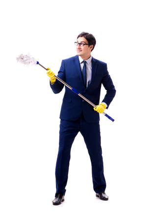 Handsome businessman with the mop isolated on white backgroundの写真素材