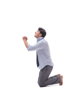 Barefooted businessman isolated on white backgroundの写真素材