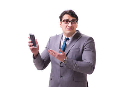 Businessman with mobile phone isolated on whiteの写真素材