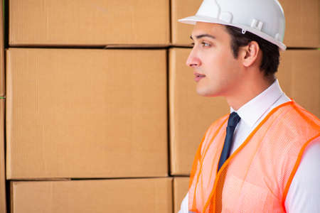 Man contractor working in box delivery relocation service