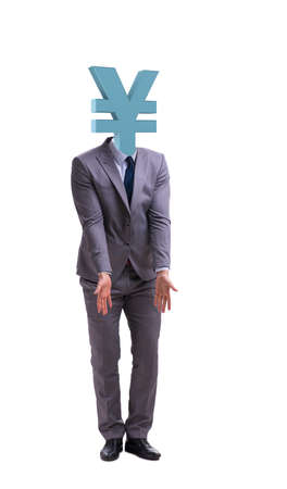 Businessman with japanese yen sign instead of headの写真素材