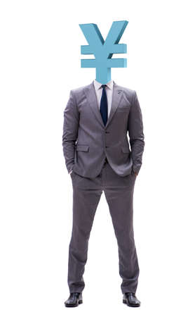 Businessman with japanese yen sign instead of headの写真素材