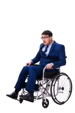 Businessman with wheelchair isolated on white backgroundの写真素材