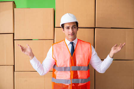Man contractor working in box delivery relocation service
