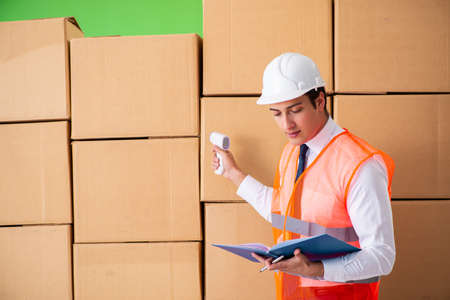 Man contractor working in box delivery relocation service