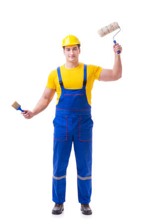 Young worker on coveralls isolated on whiteの写真素材