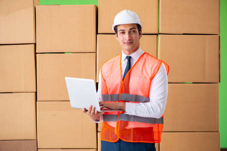 Man contractor working in box delivery relocation service