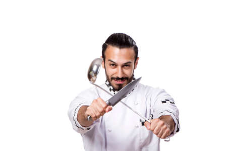 Funny male cook isolated on the white backgroundの写真素材