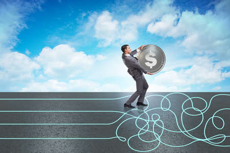 Currency concept with businessman on running pathの写真素材