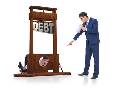 Businessman in heavy debt business conceptの写真素材